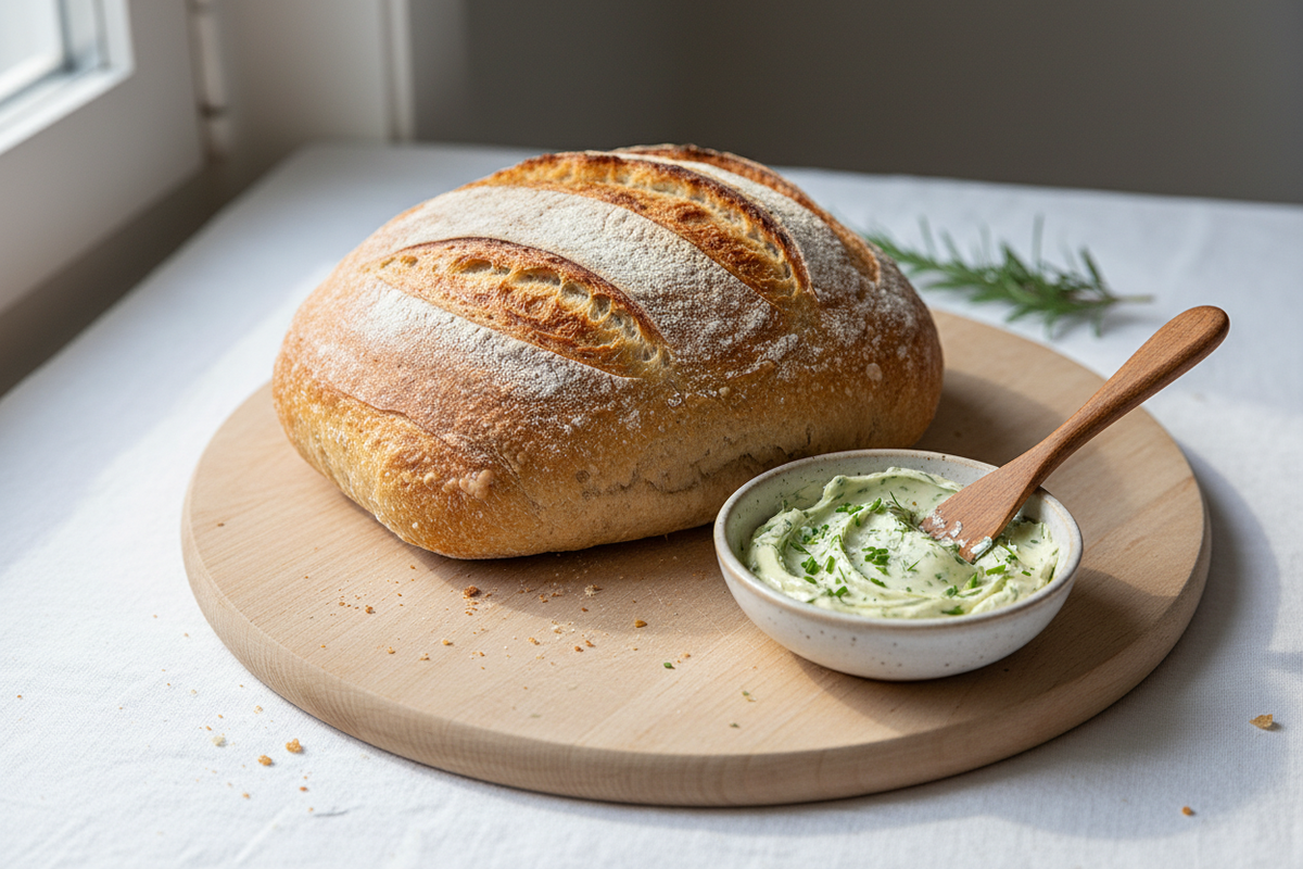 Ferskt brød med hjemmelaget smør