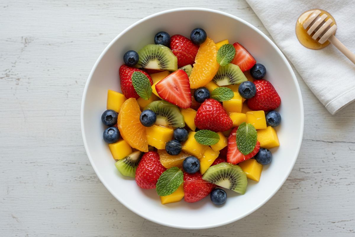 Fruktsalat med honning og mynte