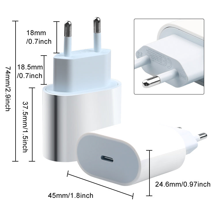 20W USB-C Schnellladegerät mit Type-C Kabel – EU Stecker