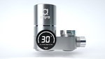 Silberfarbener Ariya Wasserhahnfilter mit rundem Digitaldisplay