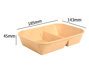 Kraft-Papier Tray 650ml 2-geteilt mit PP-Deckel (185×143×45mm)