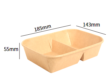 Kraft-Papier Tray 750ml 2-geteilt mit PP-Deckel (185×143×55mm)