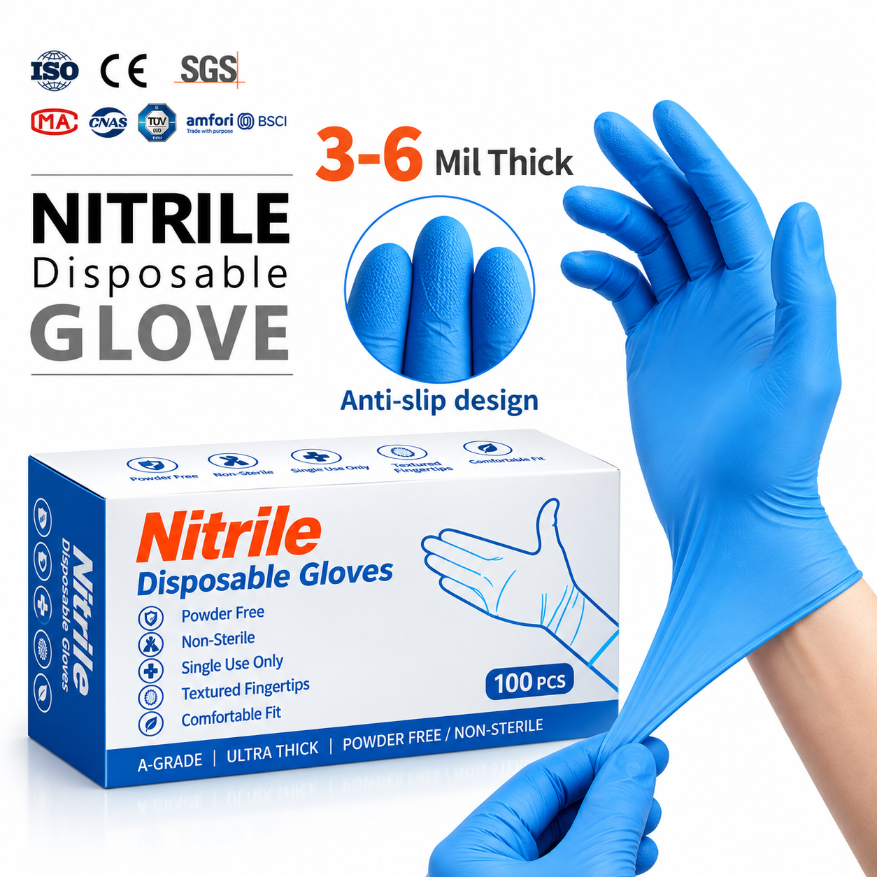 Nitril-Einweghandschuhe blau – puderfrei, 100 Stück