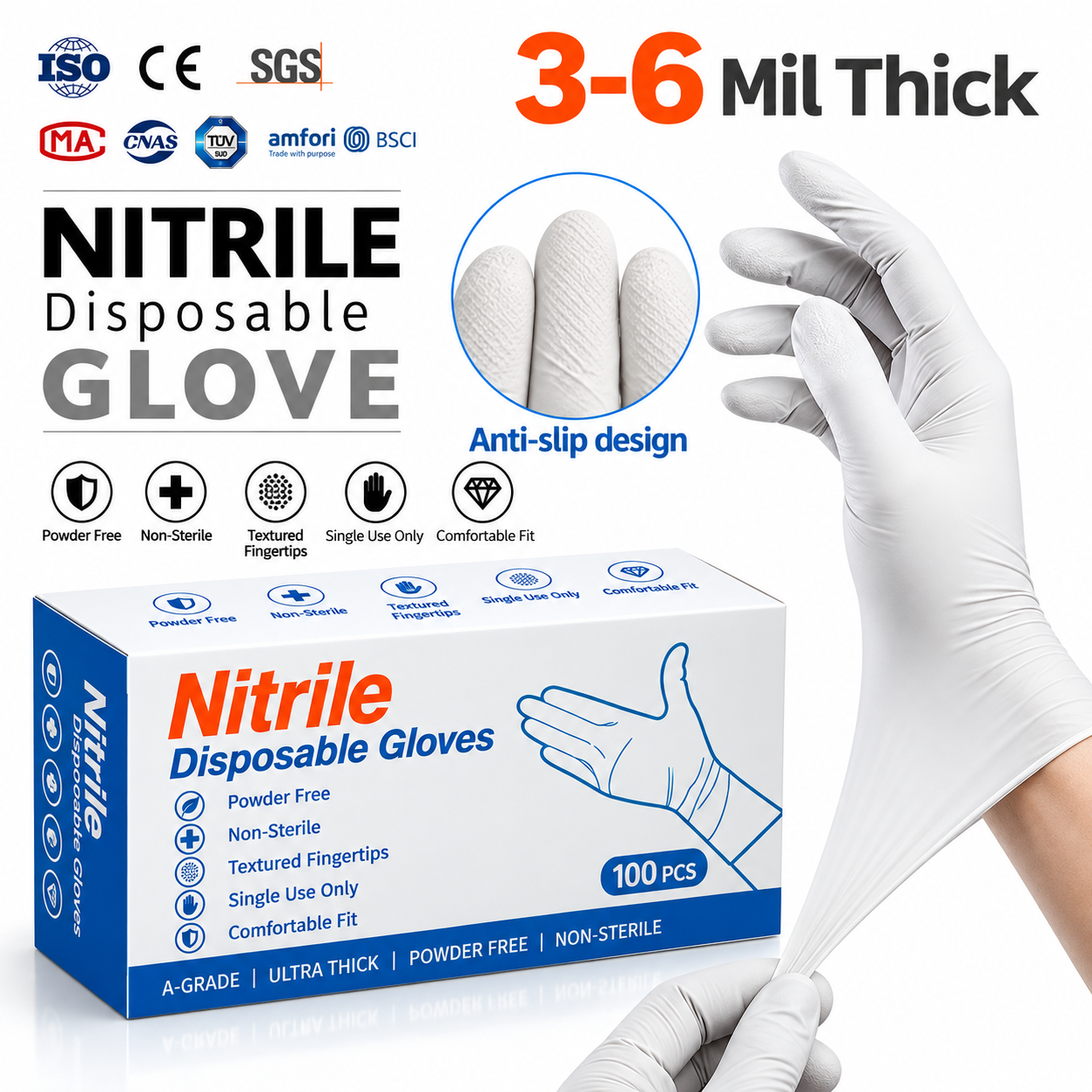 Nitril-Einweghandschuhe weiß – puderfrei, 100 Stück