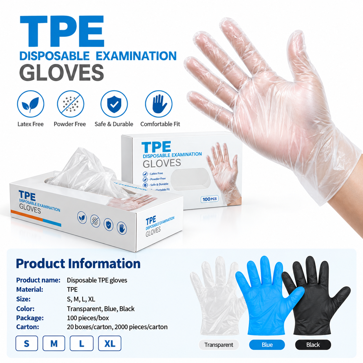 TPE-Einweghandschuhe transparent – 100 Stück pro Box