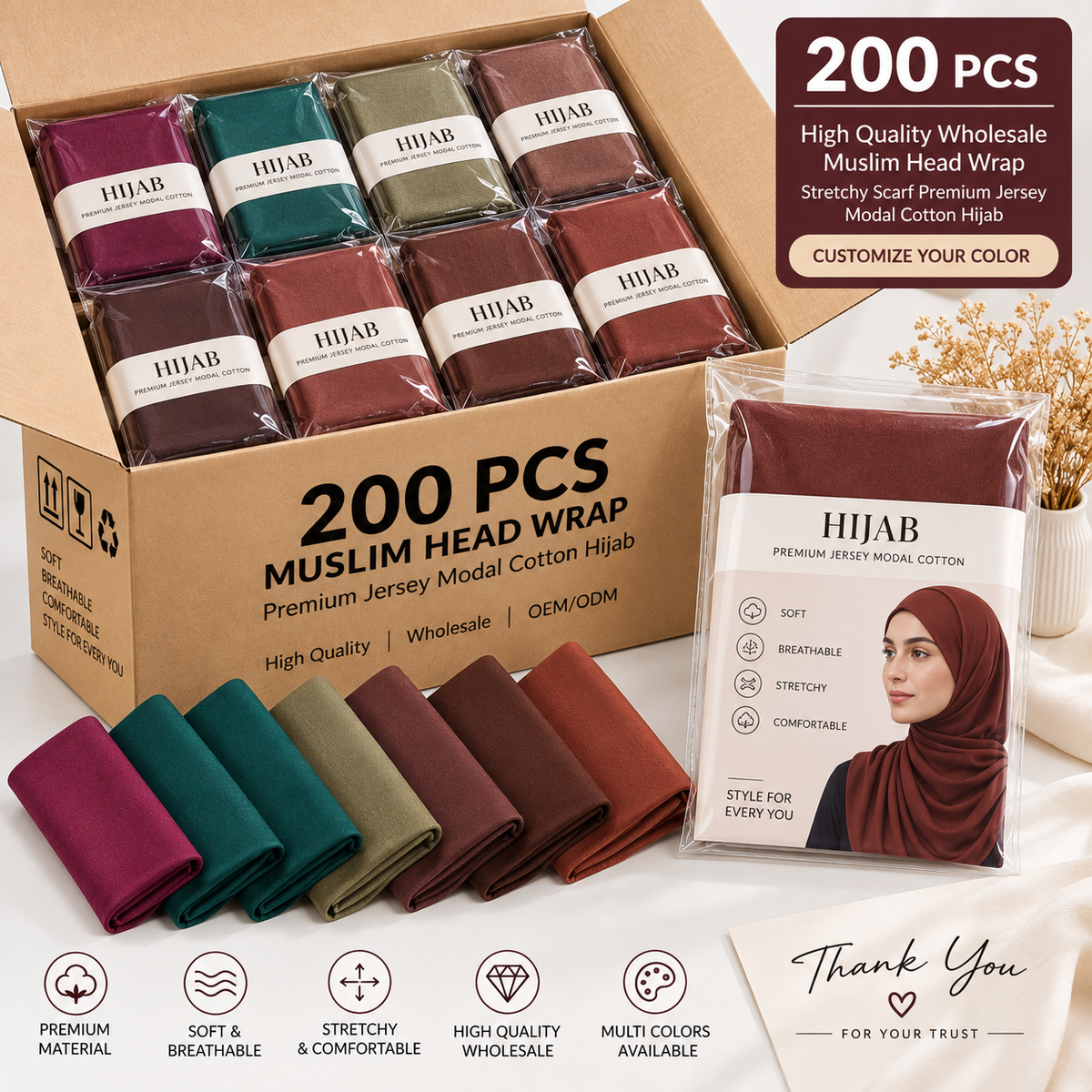 200er Hijab-Großhandelspaket – Jersey-Modal in Rot- und Grautönen