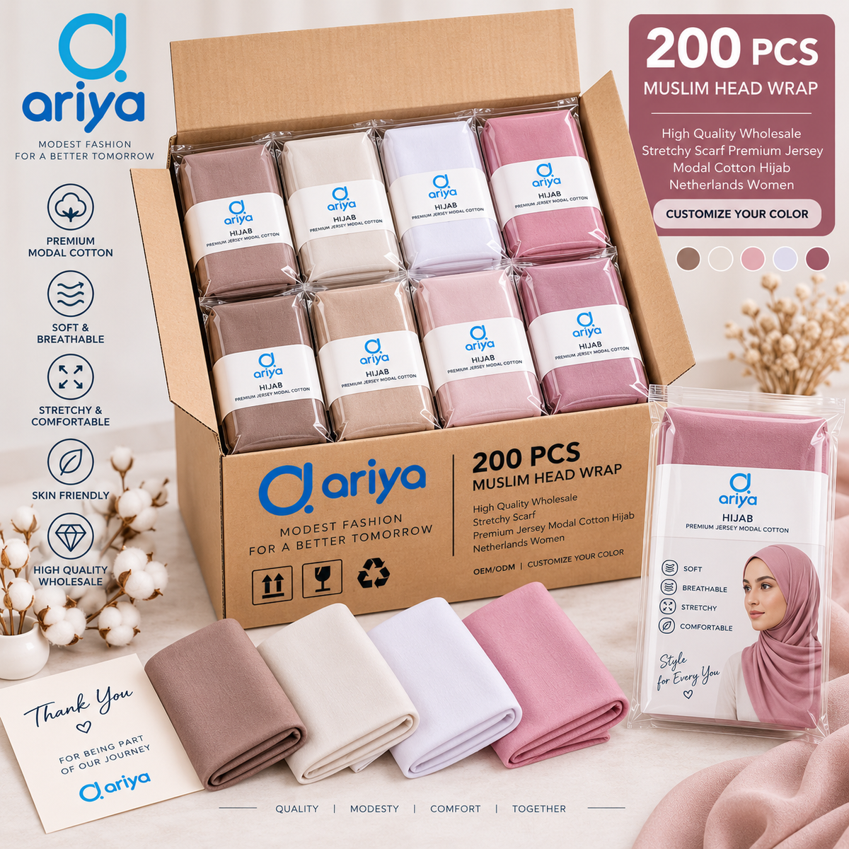 200er Hijab-Großhandelspaket – Jersey-Modal in soften Pastellfarben