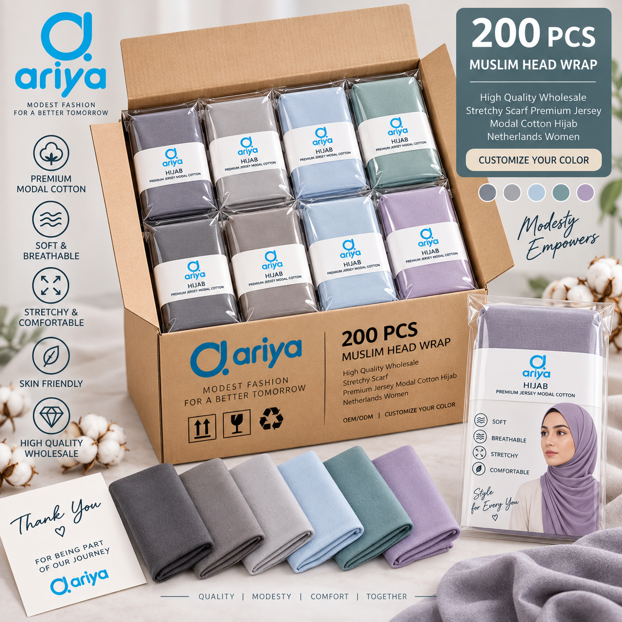 200er Hijab-Großhandelspaket – Jersey-Modal in 6 Farben