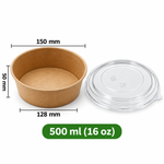 Runde Kraftpapier-Schale 500 ml (16 oz) mit transparentem PET-Deckel – Braun