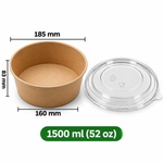 Runde Kraftpapier-Schale 1500 ml (52 oz) mit transparentem PET-Deckel – Braun