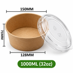 Runde Kraftpapier-Schale 1000 ml (32 oz) mit transparentem PET-Deckel – Braun
