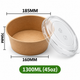 Runde Kraftpapier-Schale 1300 ml (45 oz) mit transparentem PET-Deckel – Braun