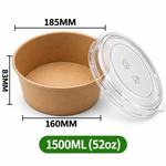 Runde Kraftpapier-Schale 1500 ml (52 oz) mit transparentem PET-Deckel – Braun