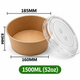 Runde Kraftpapier-Schale 1500 ml (52 oz) mit transparentem PET-Deckel – Braun