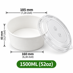 Runde Papierschale 1500 ml (52 oz) mit transparentem PET-Deckel – Weiß