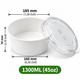 Runde Papierschale 1300 ml (45 oz) mit transparentem PET-Deckel – Weiß
