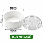Runde Papierschale 1500 ml (52 oz) mit transparentem PET-Deckel – Weiß