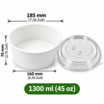 Runde Papierschale 1300 ml (45 oz) mit transparentem PET-Deckel – Weiß