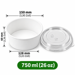 Runde Papierschale 750 ml (26 oz) mit transparentem PET-Deckel – Weiß