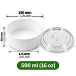 Runde Papierschale 500 ml (16 oz) mit transparentem PET-Deckel – Weiß