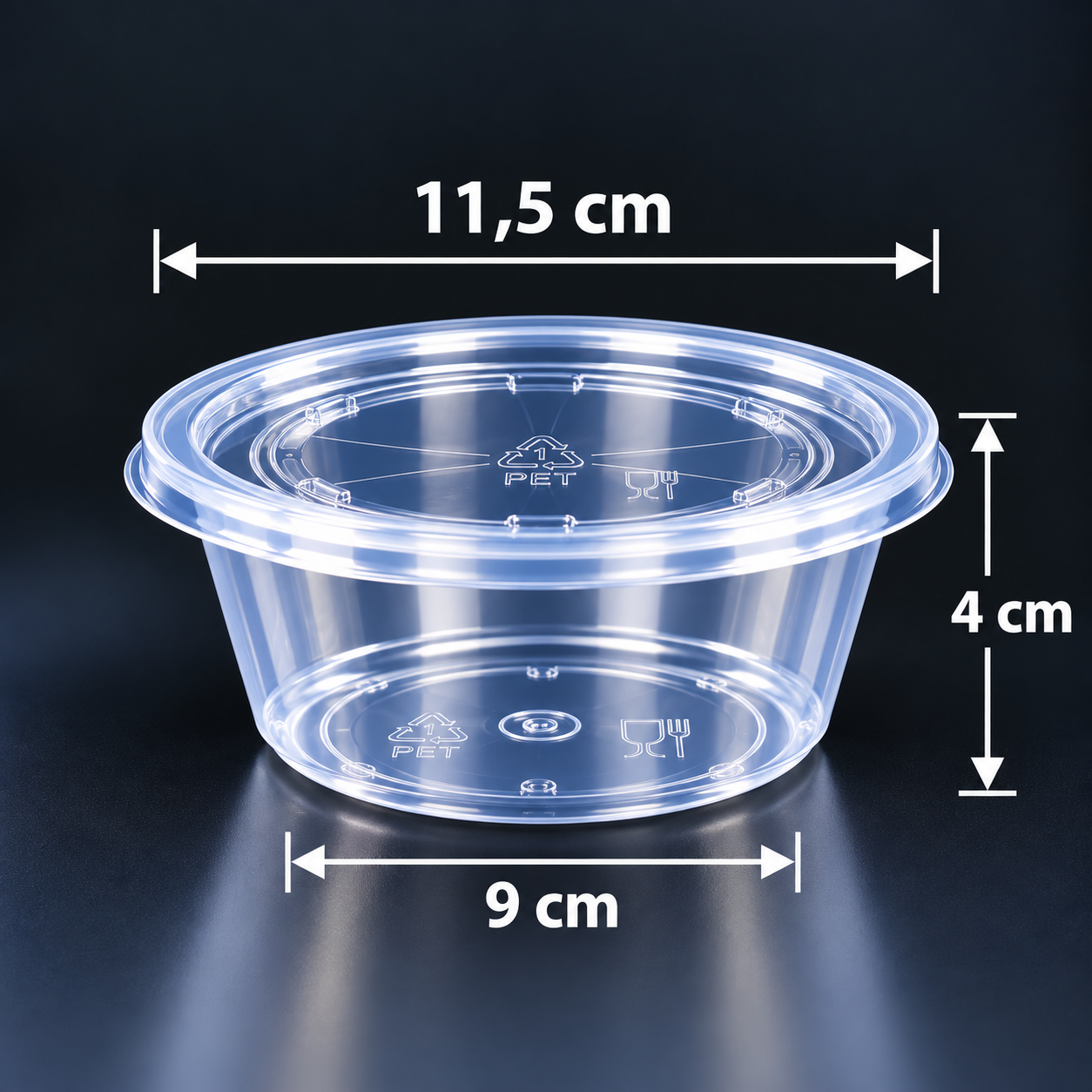 Transparente runde Soßenschale mit Deckel – 300 ml