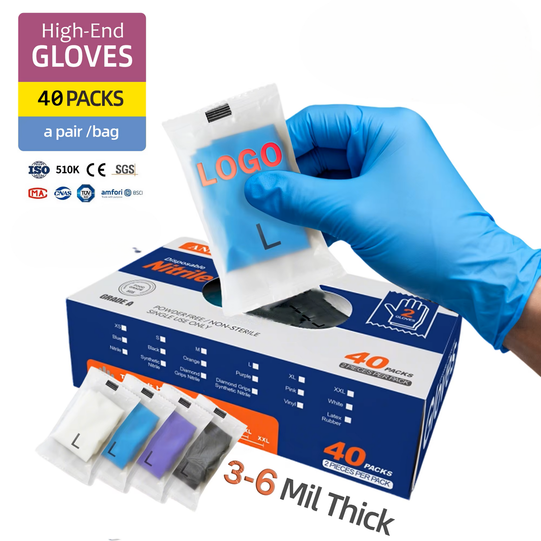 Nitril-Einweghandschuhe – puderfrei, latexfrei, einzeln verpackt (50 Paar)