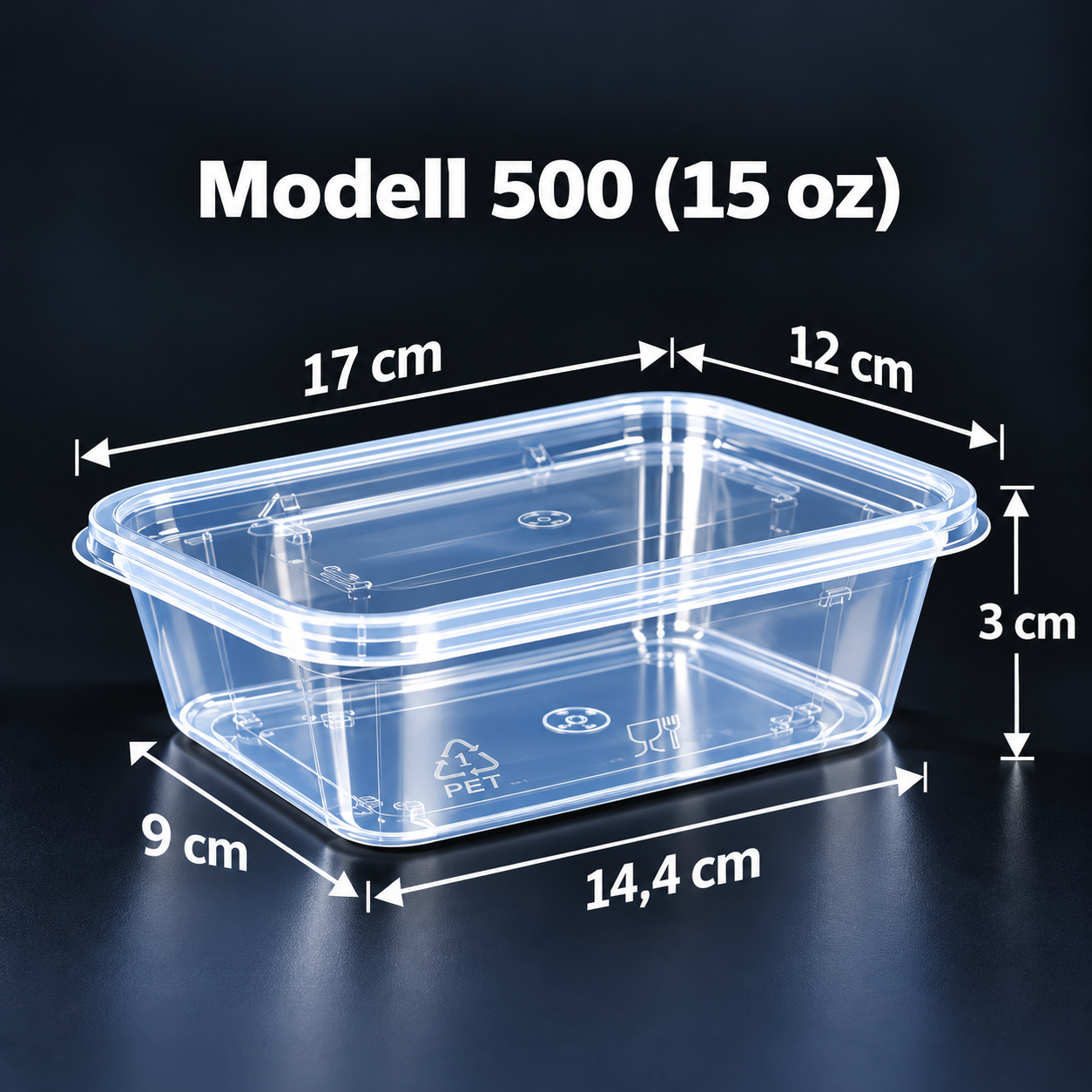 Transparenter rechteckiger Behälter mit Deckel – 500 ml