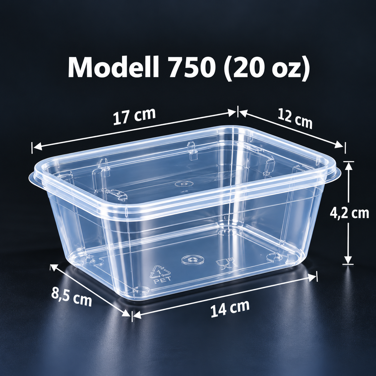 Transparenter rechteckiger Behälter mit Deckel – 750 ml