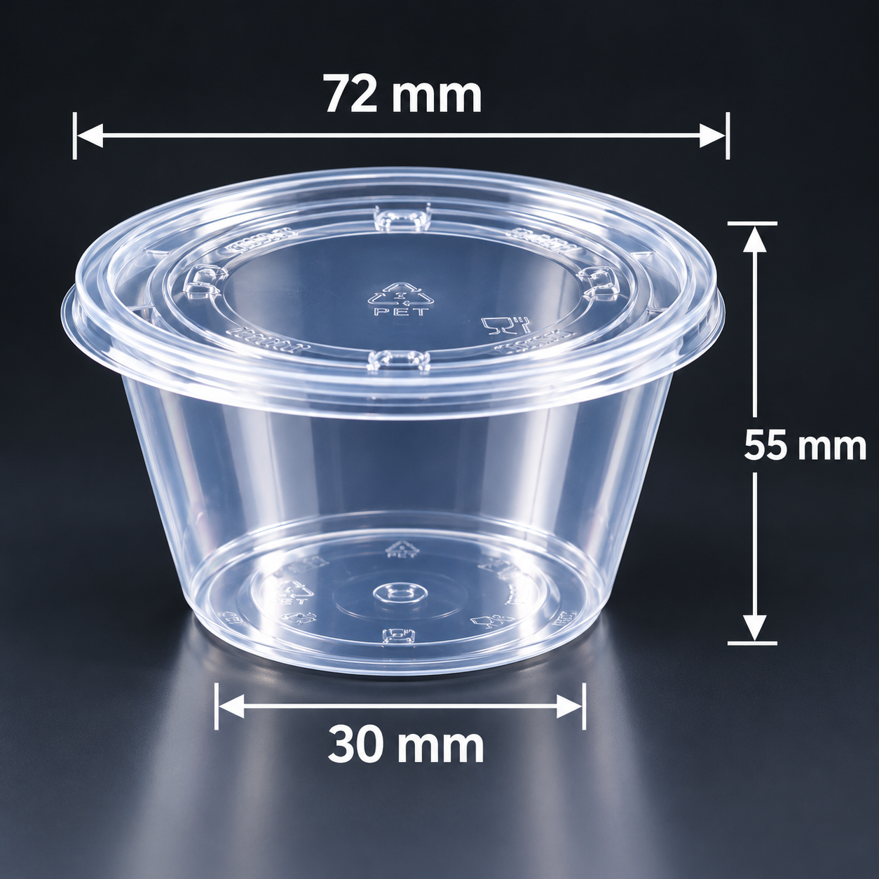 Transparente runde Soßenschale mit Deckel – 70 ml
