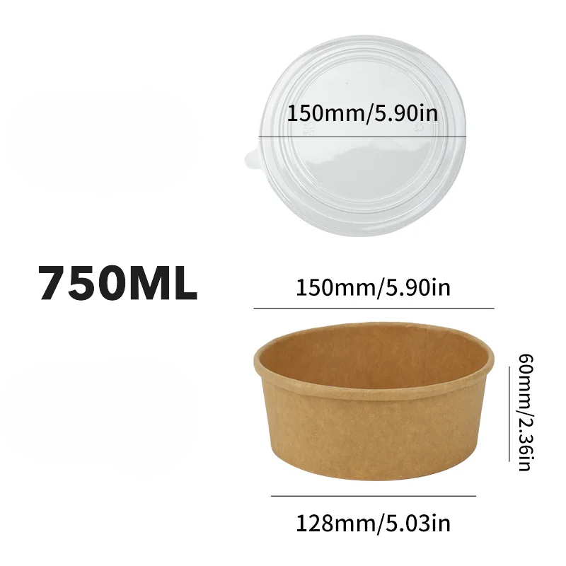 Runde Kraftpapier-Schüssel 500ml mit Deckel – Großhandel