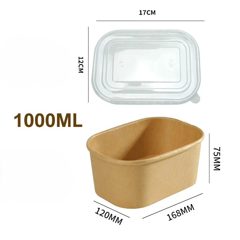 Rechteckige Kraftpapier-Box 750ml mit Deckel – Großhandel