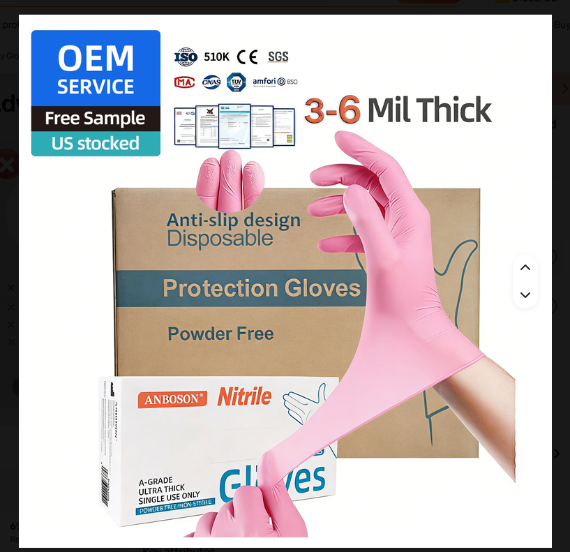 Nitril-Einweghandschuhe Rosa & Weiß – puderfrei, latexfrei, einzeln verpackt (50 Paar) 100 Stück