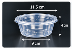 Transparente runde Soßenschale mit Deckel – 115 mm Durchmesser und 40 mm Höhe