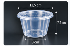 Transparente runde Soßenschale mit Deckel – 115 mm Durchmesser und 72 mm Höhe