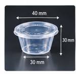 Transparente runde Soßenschale mit Deckel – 40 mm Durchmesser und 30 mm Höhe