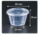 Transparente runde Soßenschale mit Deckel – 48 mm Durchmesser und 38 mm Höhe