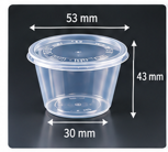 Transparente runde Soßenschale mit Deckel – 53 mm Durchmesser und 43 mm Höhe