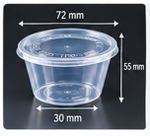 Transparente runde Soßenschale mit Deckel – 72 mm Durchmesser und 55 mm Höhe