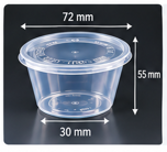 Transparente runde Soßenschale mit Deckel – 72 mm Durchmesser und 55 mm Höhe