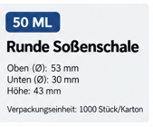 Produktdetails zur 50-ml-Soßenschale – 1.000 Stück pro Karton