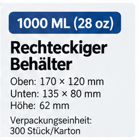 Produktdetails zum rechteckigen 1.000-ml-Behälter – 300 Stück pro Karton