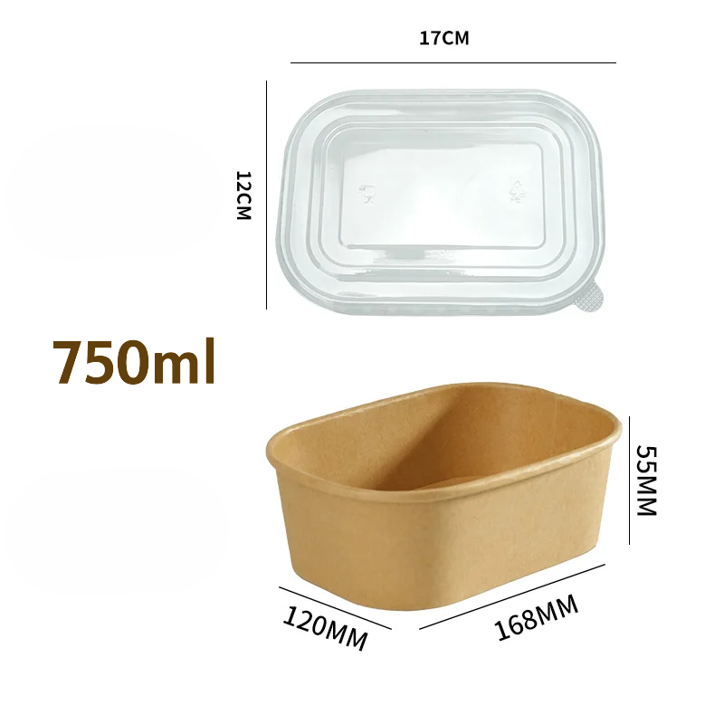 Rechteckige Kraftpapier-Box 650ml mit Deckel – Großhandel