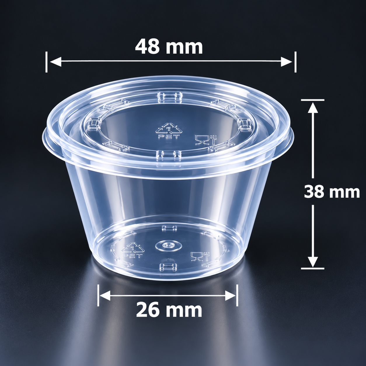 Transparente runde Soßenschale mit Deckel – 35 ml