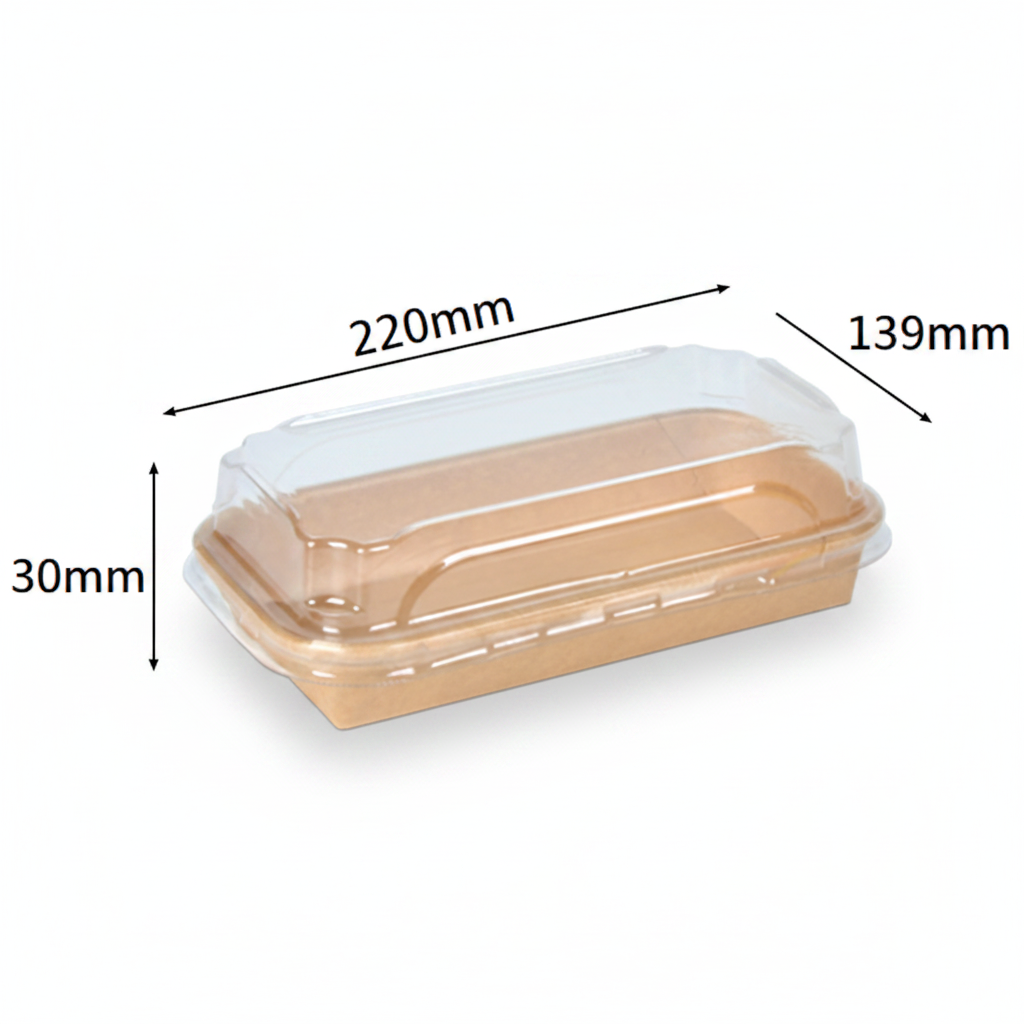 Kraft-Papier Sushi-Box mit PET-Deckel 220×90mm
